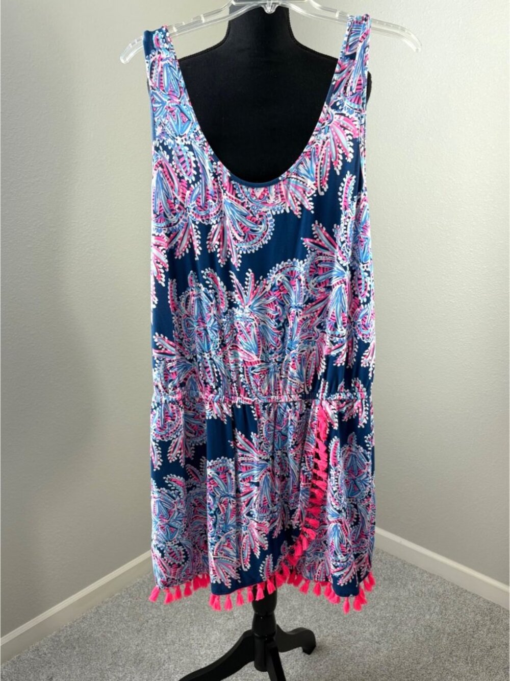 Lilly Pulitzer Jarrett Romper Womens XL 2710 Skort Tassel Oyster Blue Pink Shell
